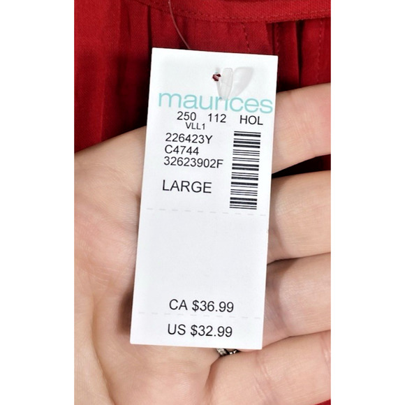 Maurices Tunic Top Size Large Red Silky Satin Holiday Party Peasant Romantic NEW - Picture 8 of 12